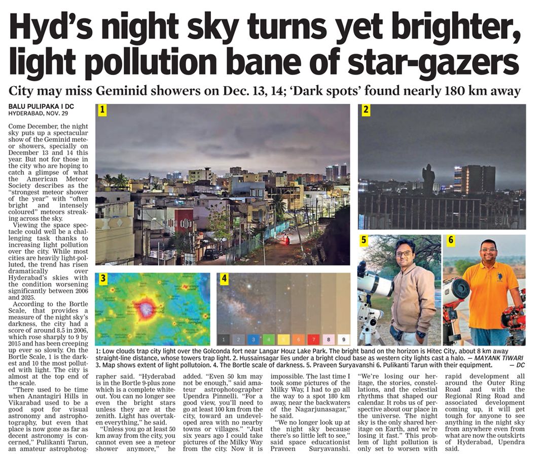 Deccan Chronicle - Light pollution article